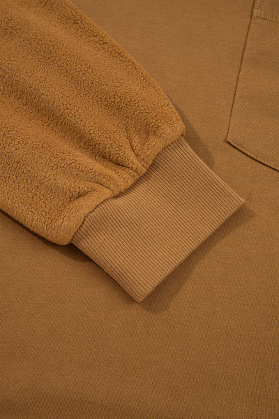 Chic Women's Patchwork Sweatshirt in Rich Textures - Comfy Casual Pullover for Effortless Style and Everyday Comfort