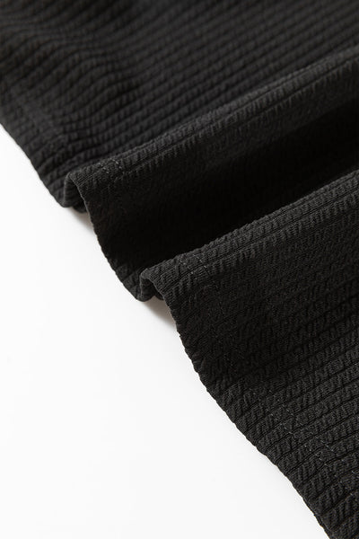 Stylish Women's Black Corded Drop Shoulder Long Sleeve Top - Cozy Everyday Essential for Effortless Chic Looks