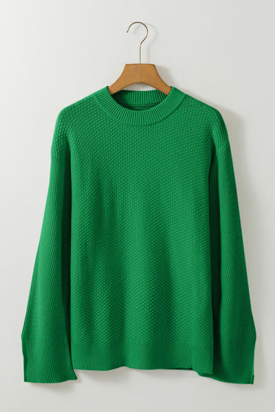 Women's Kelly Green Waffle Knit Split Cuff Sweater