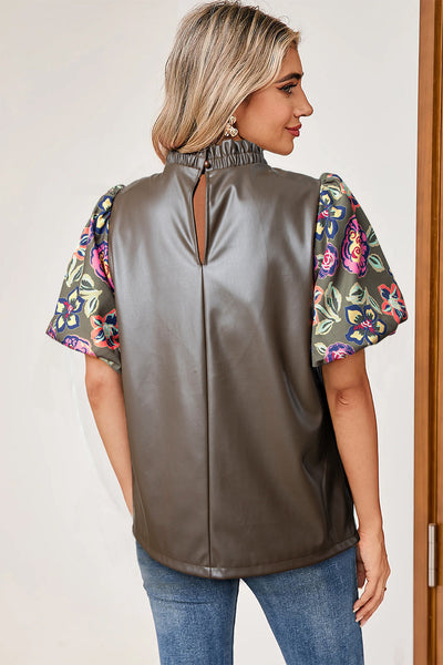 Chic Women's Floral Puff Sleeve Blouse - Elegant Summer Top with Comfortable Fit and Trendy Design