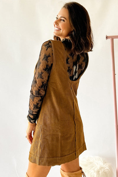 Stylish Women's Sleeveless A-Line Corduroy Dress in Trendy Earthy Tones - Perfect for Casual Outings and Everyday Wear