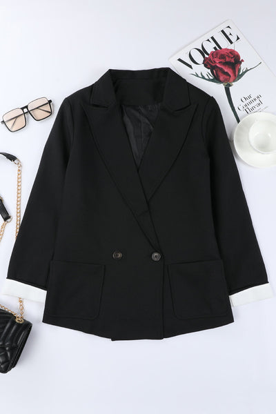 Lapel Neck Blazer with Button Front, Stylish Long Sleeve Jacket for Office & Work, Women's Apparel