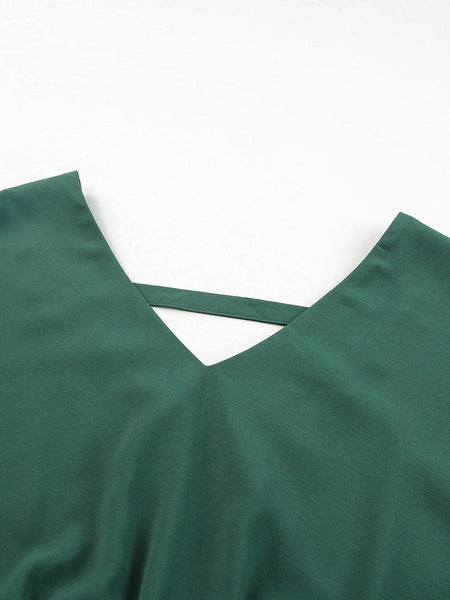 Women's Casual V-Neck Long Sleeve Commuter Dress
