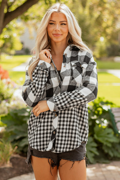 Stylish Women's Black Plaid Shacket - Oversized Jacket for Cozy Casual Fall and Winter Outfits