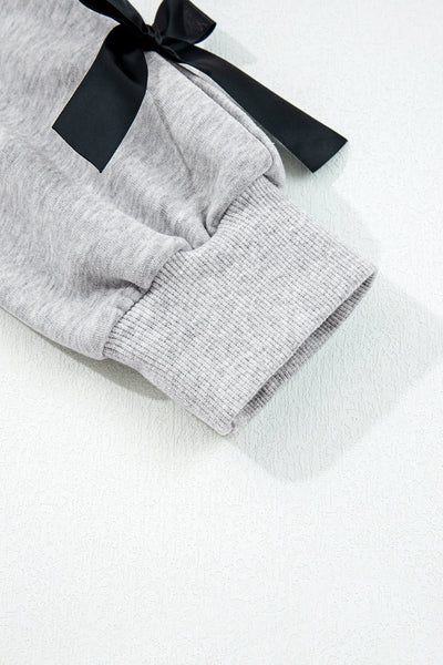 Trendy Women's Cozy Ribbon Bow Sweatshirt - Stylish Casual Top for Effortless Everyday Chic in Soft Fabric