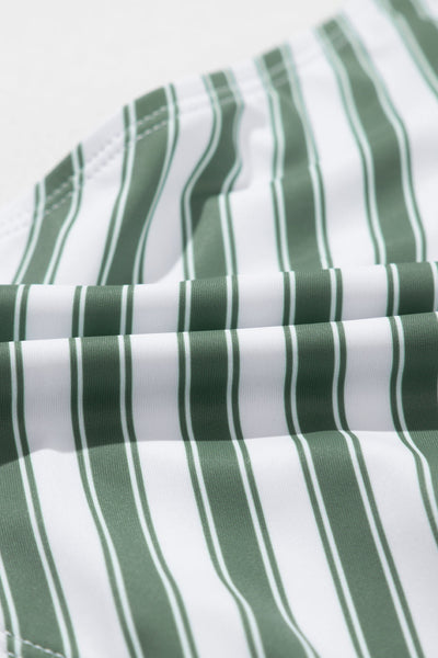 Striped Zip-Up Racerback High Waist Bikini Set in White