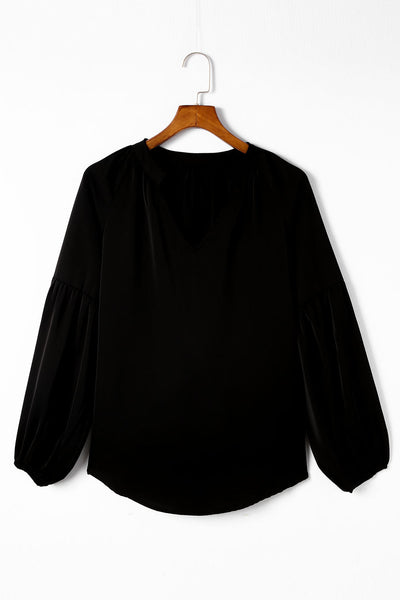 Chic Women's Black V-Neck Puff Sleeve Top Stylish & Comfortable for Effortless Casual Outfits