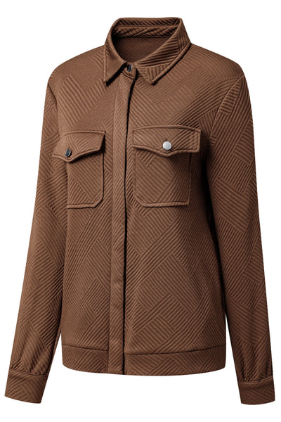 Women's Textured Coffee Zip-Up Shacket with Flap Pockets