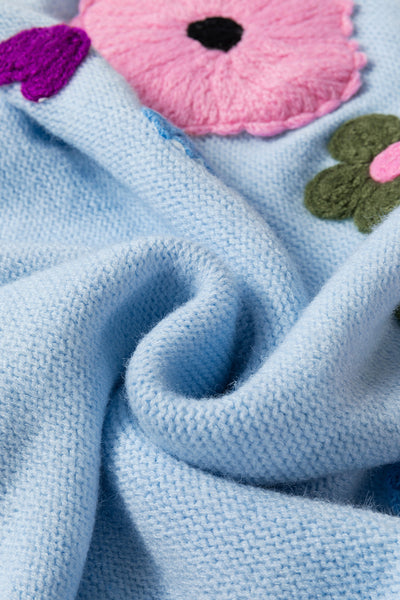 Cozy Women's Light Blue Ribbed Floral Sweater - Stylish Knit Top for Every Season, Perfect for Casual Outings