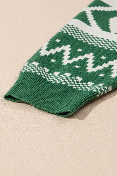 Women's Emerald Green Geometric Intarsia Knit Pullover