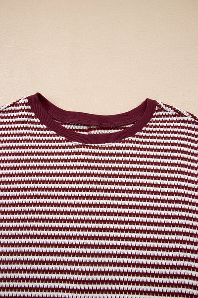 Women's Burgundy Striped Knit Long Sleeve Pullover