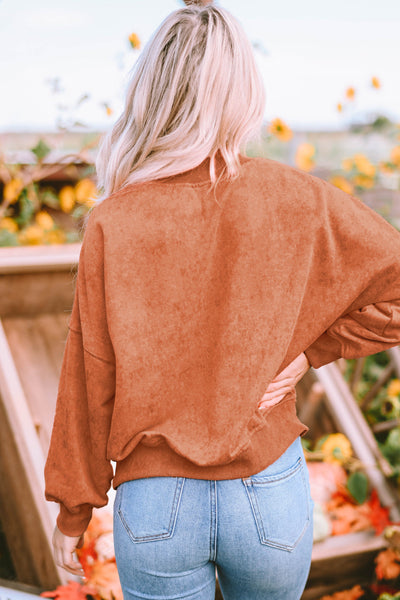 Cozy Women's Orange Drop Shoulder Crew Neck Sweatshirt - Casual Chic for Everyday Comfort and Style