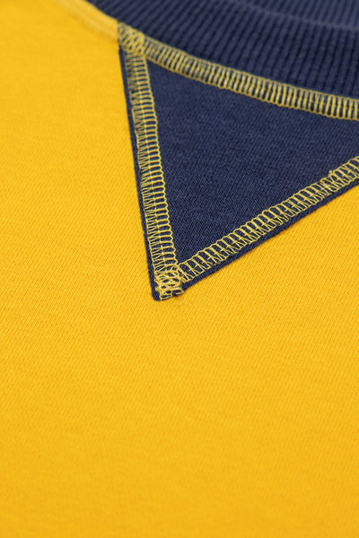 Women's Yellow Color Block Sweatshirt with Thumbhole Sleeves and Drop Shoulder for a Stylish, Comfortable Fit