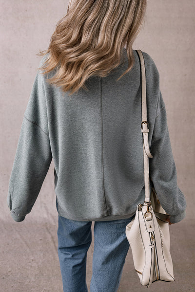 Women's Oversized Medium Grey Sweatshirt with Side Split and Drop Shoulders for Effortless Comfort and Trendy Style