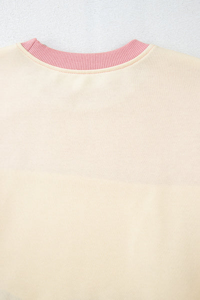 Cozy Women's Meadow Mauve Colorblock Sweatshirt - Stylish Drop Shoulder Design for Everyday Comfort and Casual Wear
