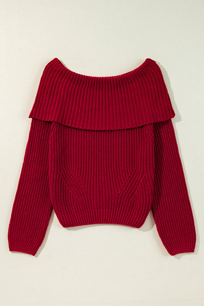 Cozy Women's Off-the-Shoulder Knit Sweater in Racing Red - Stylish Fall Fashion for Casual Outings and Everyday Wear