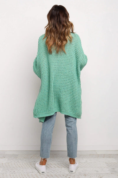 Cozy Women's Green Long Knit Cardigan with Pockets - Stylish Open Front for Effortless Layering and Everyday Comfort