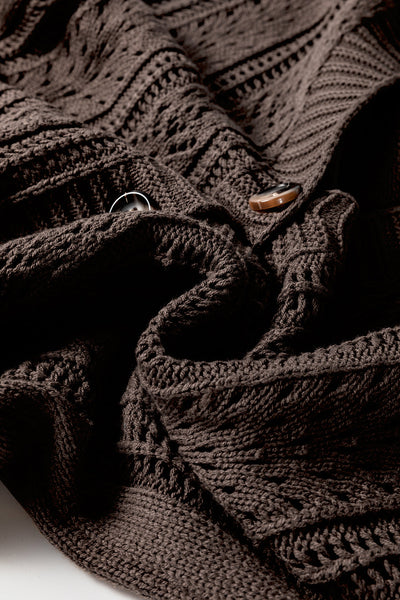 Chic Women's Dark Khaki Open Knit Cardigan Sweater - Cozy Drop Shoulder Design for Effortless Layering