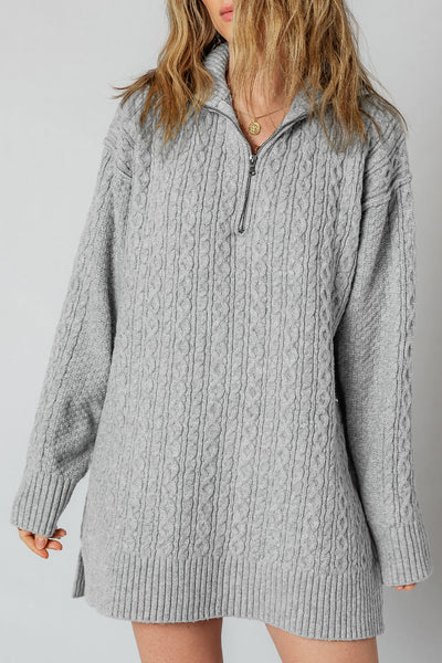 Chic Women's Soft Beige Cable Knit Sweater Dress - Casual Long Sleeve for Effortless Fall Fashion and Comfort