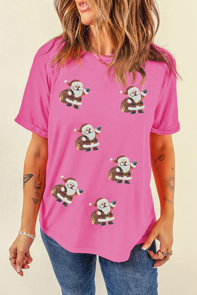 Women's Sequin Santa Graphic Tee in Sachet Pink