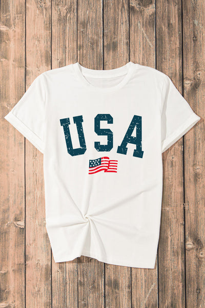 Patriotic Oversized White Tee with USA Flag Print
