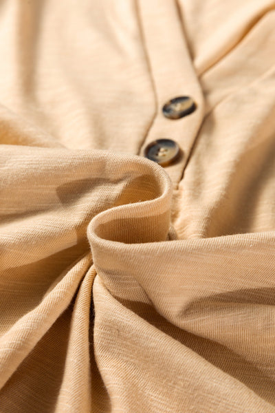 Women's Light French Beige Long Sleeve V-Neck Henley Blouse