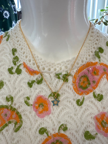 Standout Boutique Blue Star Gem 14k Gold Bond Necklace