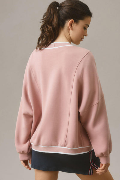 Women's Pink Striped Knit Cardigan with Contrast Trim, V-Neck, Button Front, and Pocket - Stylish & Cozy Layering Piece