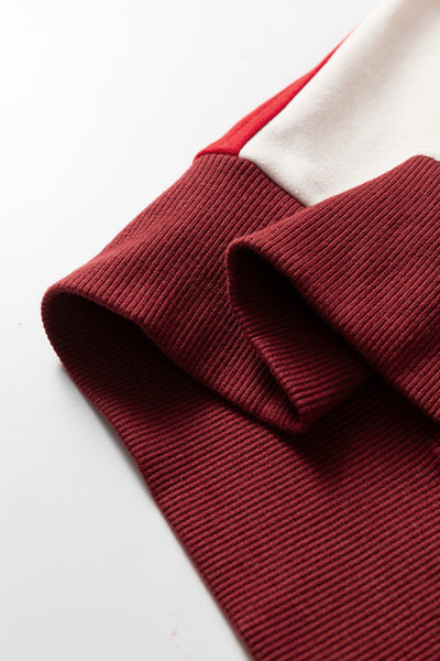 Women's Oversized Color Block Henley Sweatshirt in Crimson