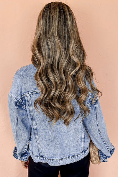 Beau Blue Vintage Washed Denim Jacket for Women Chic Flap Pocket Outerwear, Perfect for Any Occasion