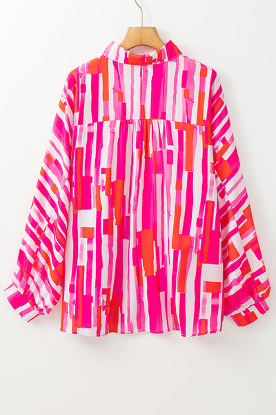 Women's Casual Pink Abstract Print Batwing Sleeve Shirt - Trendy, Comfortable Top for Everyday Fashion