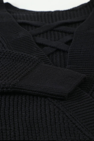 Trendy Women's Black Cross-Back Hollow-Out Sweater - Lightweight Knit Top for Chic Layering and Everyday Comfort