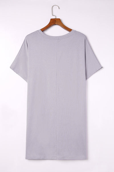 Rounded Neckline Long Sleeve Dress with Pockets