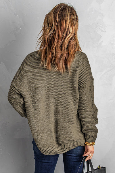 Cozy Olive Green Chunky Knit Cardigan for Women - Long Sleeve Open Front Sweater, Ideal for Stylish Layering