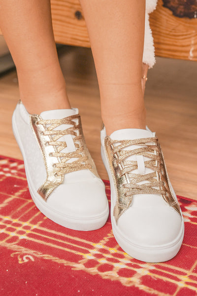 Women's Gold Shimmer Leopard Print Lace-Up Sneakers