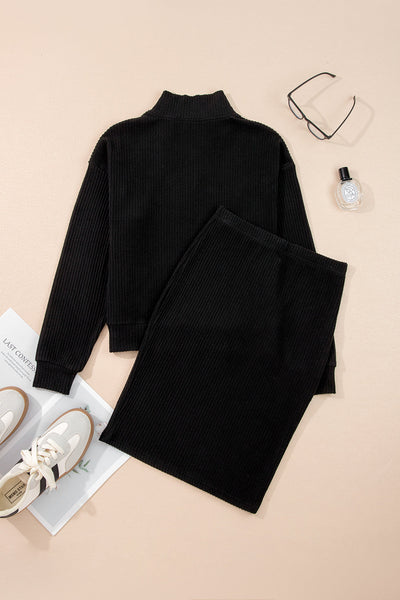Elegant Women's Black 2-Piece Skirt Set Versatile and Comfortable Fashion for Casual or Dressy Events