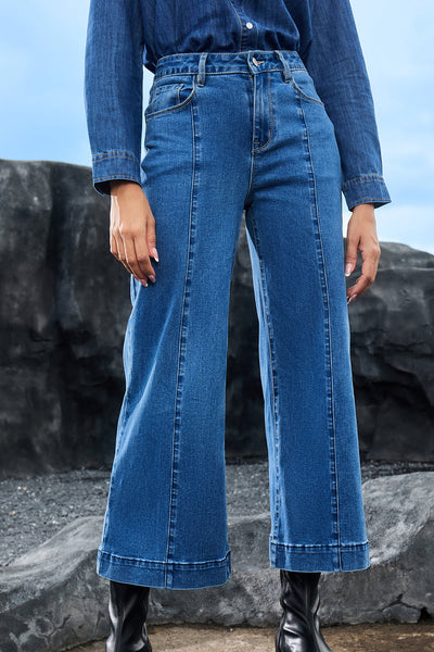 Chic High-Waisted Blue Jeans for Women - Slim Fit Denim for Effortless Everyday Style and Comfort
