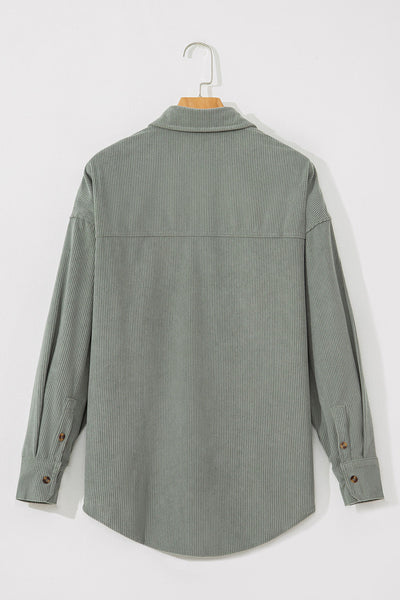Women's Casual Gray Corduroy Button-Up Shirt with Pockets - Chic Everyday Fit for Comfort and Style