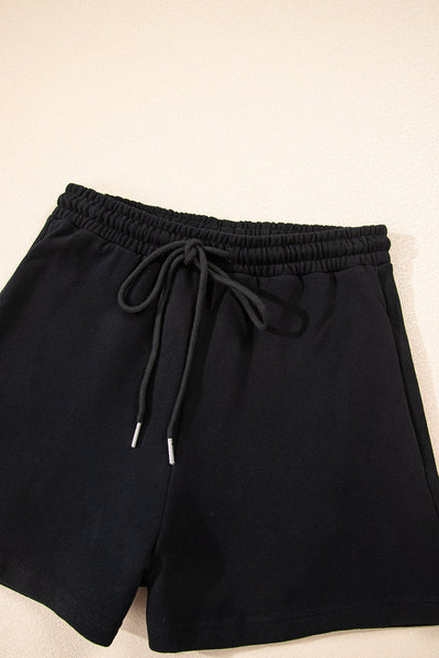 Women's Black Hoodie and Shorts Set - Cozy Casual Outfit with Adjustable Fit for Everyday Comfort and Style