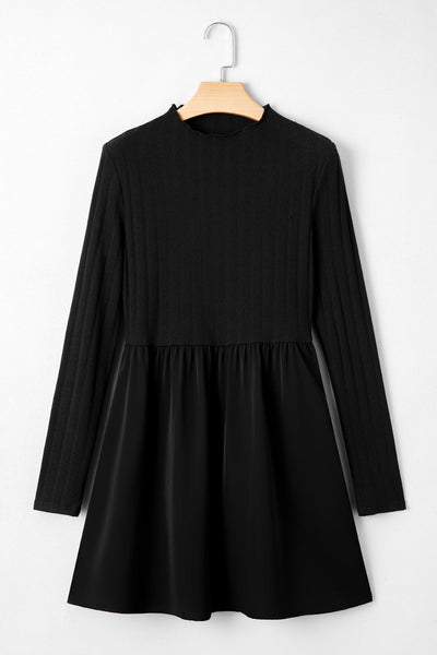 Elegant Black Ribbed Knit Mini Dress for Women Trendy Casual and Evening Style with Flattering Fit
