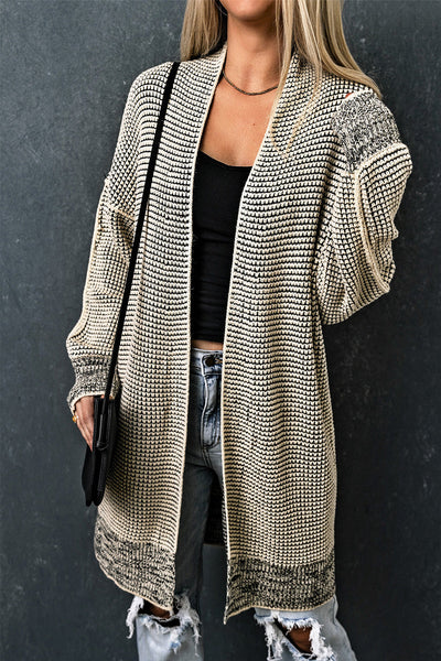 Cozy Women's Apricot Plaid Long Cardigan - Open Front Sweater for Casual Chic Outfits and Everyday Comfort