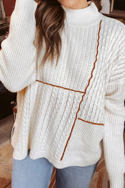 Women's Mixed Stitch High Neck Sweater in Cream and Russet with practical styling and dependable silhouette control.