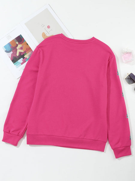 Sequin Merry Christmas Pink Patchwork Sweatshirt with Strawberry Tree Details
