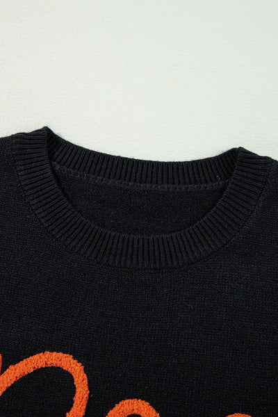 Cozy Women's Black Knitted Sweater with Ribbed Edges & Drop Shoulder - Stylish Pattern for Ultimate Comfort