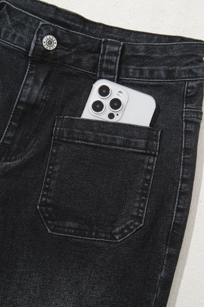 Stylish Women's Black High-Waist Wide Leg Jeans with Pockets for a Comfortable, Effortless Everyday Look