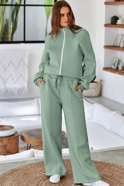 Aqua Women's Stylish Activewear Set: Drop Shoulder Zip-Up Jacket & Comfortable Drawstring Pants in Vibrant Aqua