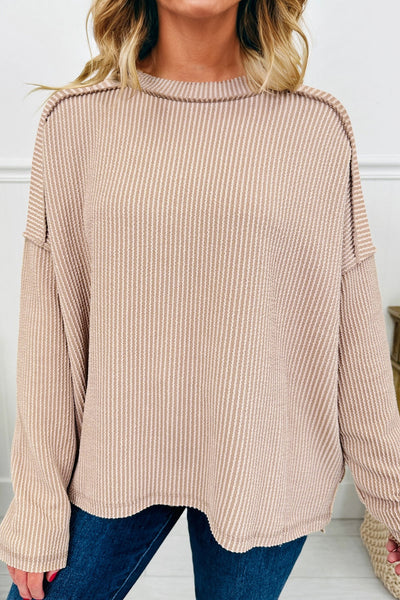 Chic Women's Ribbed Long Sleeve Top in Soft Cotton - Casual Fit for Everyday Style in Trendy Colors