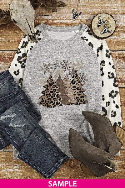 Women's Heather Gray Leopard Print Raglan Sleeve Pullover