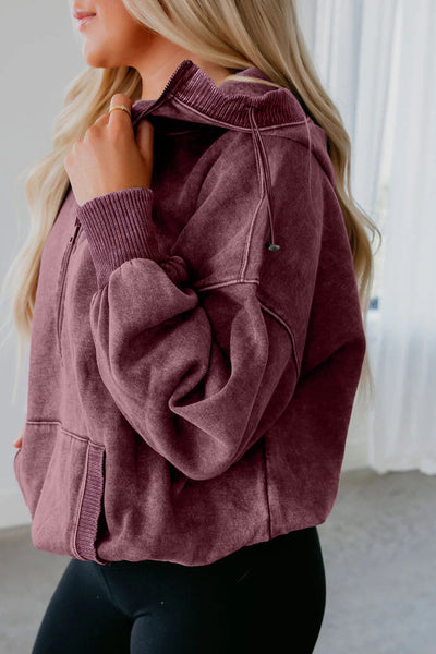Cozy Women's Wild Ginger Mineral Wash Baggy Hoodie with Half Zip and Kangaroo Pocket for Casual Comfort
