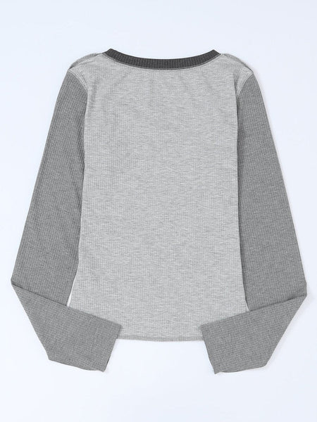 Charcoal Contrast Stitch Detail Ribbed Knit Sweater
